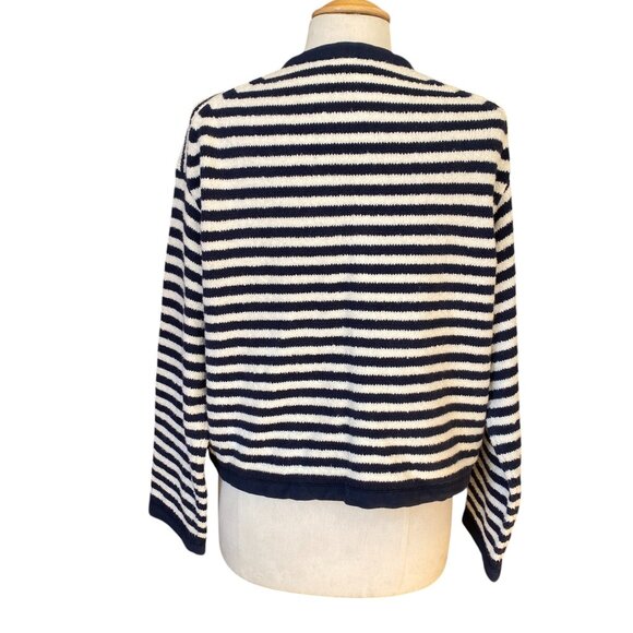 J Crew Nautical Striped Chenille Open Front Cardigan French Girl Coastal Peppy-M - Picture 9 of 16